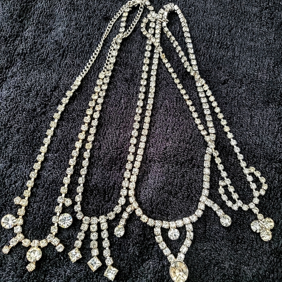 Vintage Rhinestone Choker Necklaces Lot Bundle four 4 Prom Wedding Holiday Bling - Picture 10 of 10